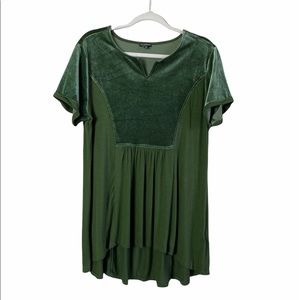 Hannah Avocado Green Mixed Media Velvet & Knit Tunic Top Size Large